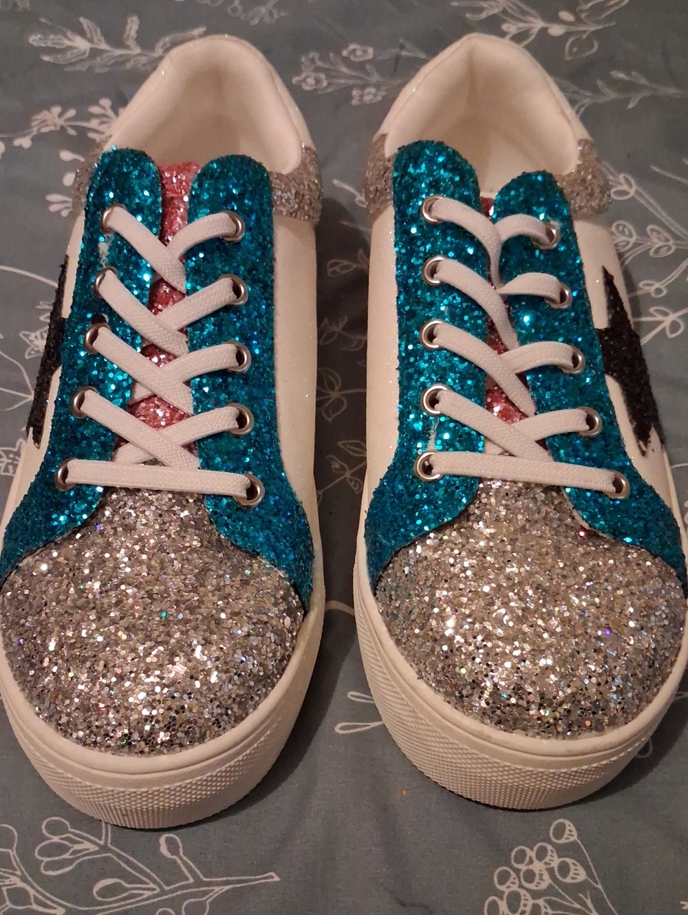 MIA Kids Glitter Sneakers — Teal, Silver & Pink Accent